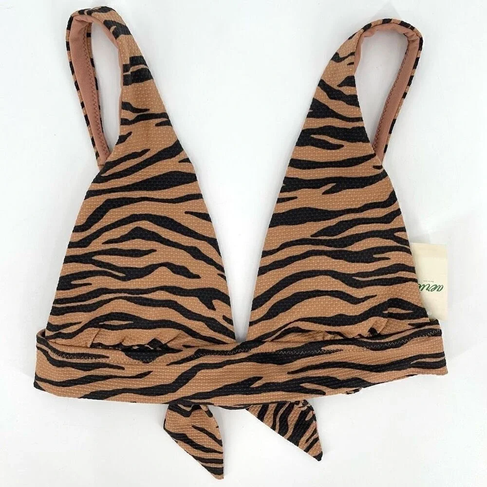 Aerie Pique Animal Print Triangle Bikini Top Women XS‎ Brown Black NWT